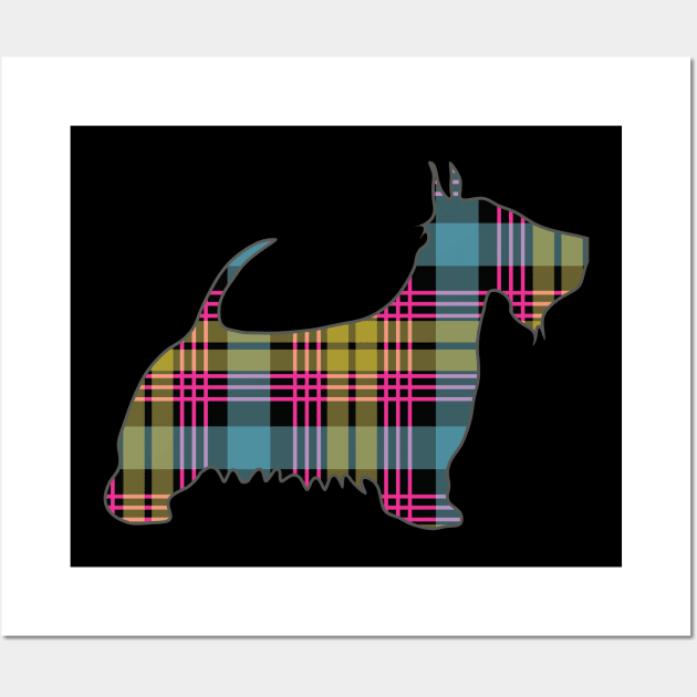 Pink, Blue and Yellow Tartan Scottish Terrier Dog Silhouette Wall Art by MacPean